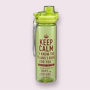 Lime Green & Pink KEEP CALM Jeremiah 29:11 Water Bottle Christian Bible Verse